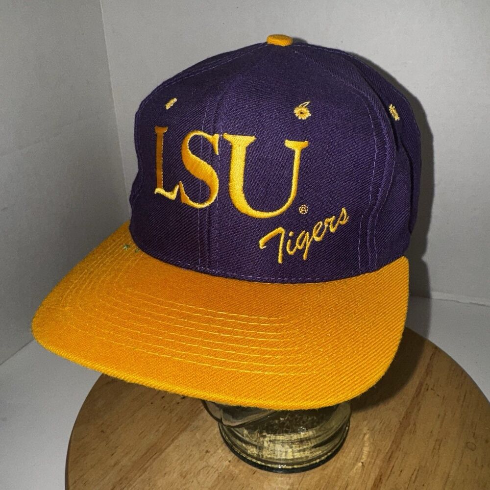 Vintage LSU Tigers Snapback Hat Purple Gold Signature NCAA 90s